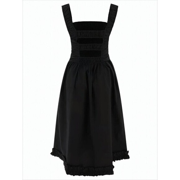 Ganni Fitted Midi Dress With Smocked Bodice And Ruffled Hemline - NWT - Picture 2 of 4